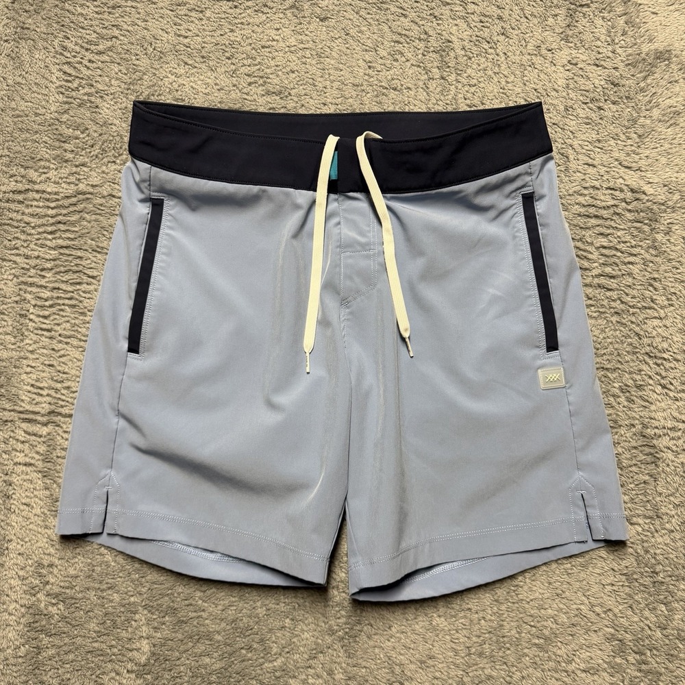 Rhone Point Break Board Shorts Mens 31x7 Blue Mesh Lined Drawstring Zip Pocket
